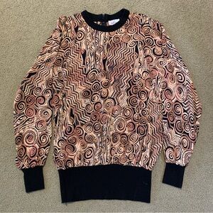 The Kollection VTG 80’s women’s blouse geometric print top sz 4 black and brown